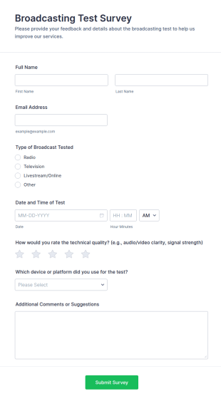 Broadcasting Test Survey Form Template