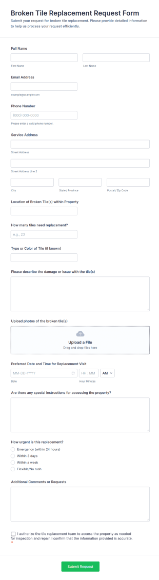 Broken Tile Replacement Request Form Template