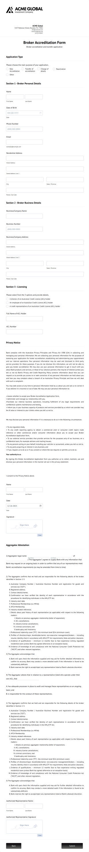 Broker Accreditation Form Template