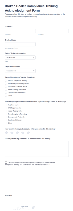 Broker Dealer Compliance Training Acknowledgment Form Template