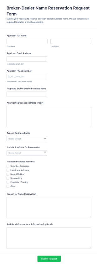 Broker Dealer Name Reservation Request Form Template