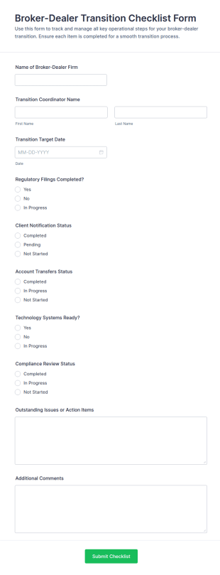 Broker Dealer Transition Checklist Form Template