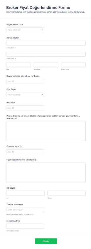 Broker Fiyat Değerlendirme Form Template