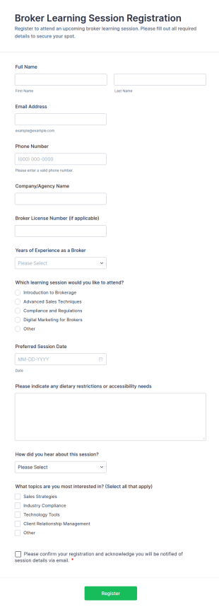 Broker Learning Session Registration Form Template
