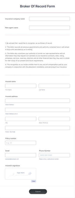 Broker Of Record Form Template