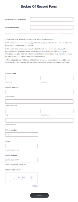 Broker Of Record Form Template