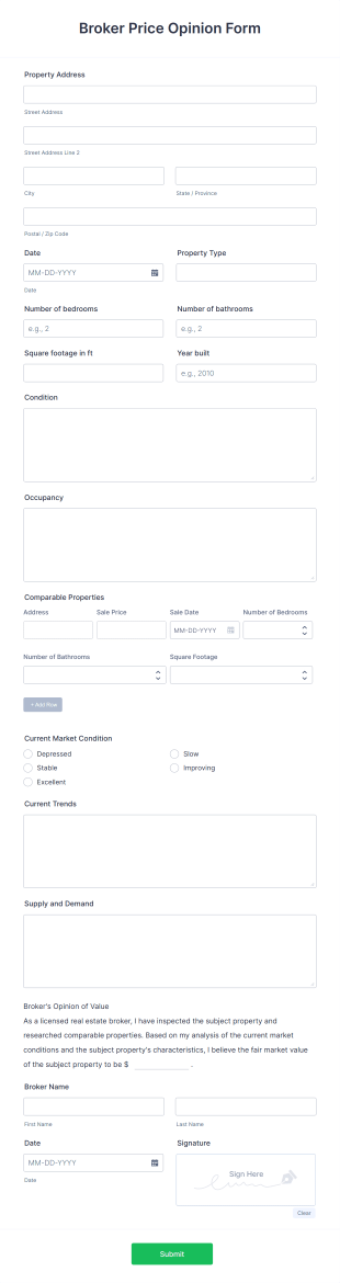 Broker Price Opinion Form Template