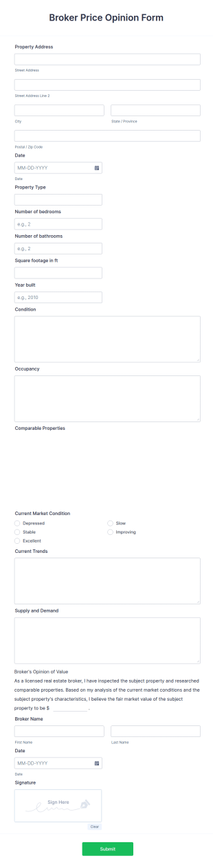 Broker Price Opinion Form Template