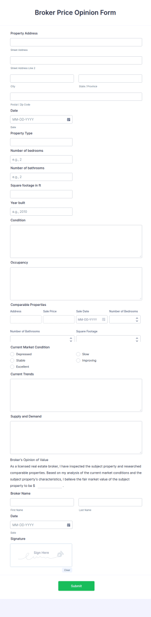 Broker Price Opinion Form Template
