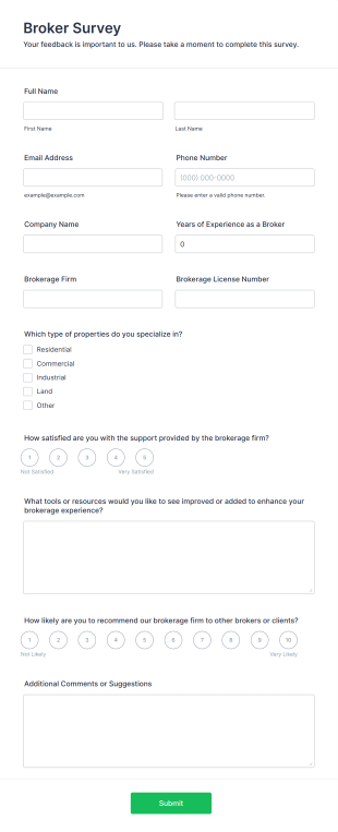 Broker Survey Template Form Template