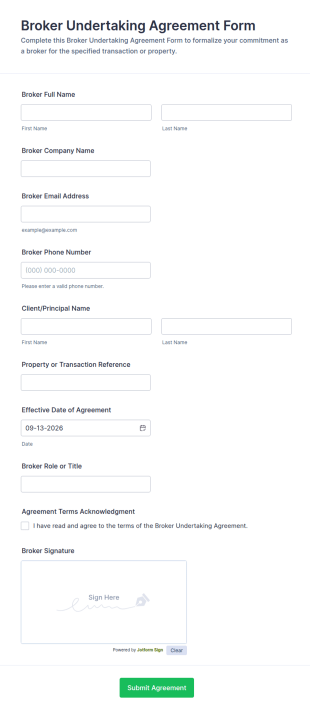 Broker Undertaking Agreement Form Template