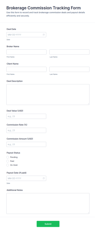 Brokerage Commission Tracking Form Template