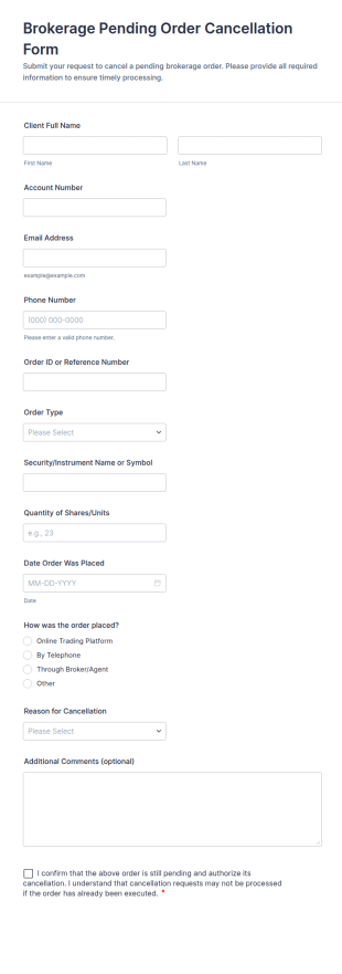 Brokerage Pending Order Cancellation Form Template
