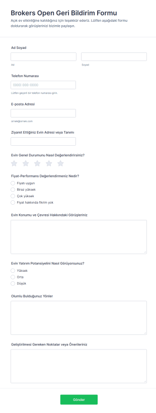 Brokers Open Geri Bildirim Form Template