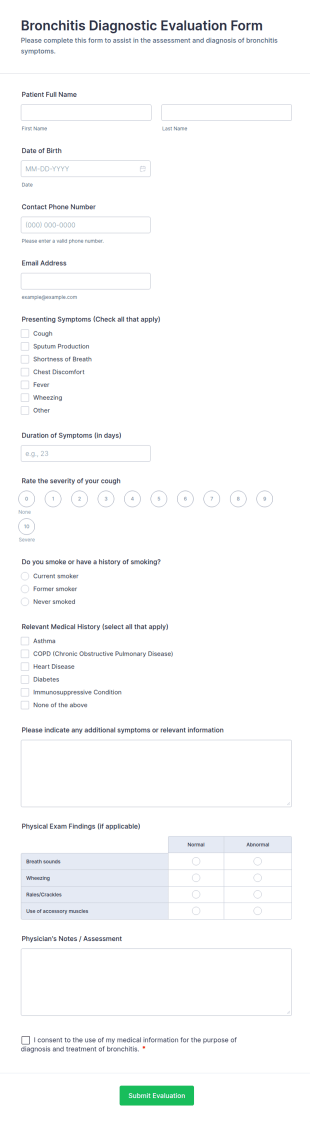 Bronchitis Diagnostic Evaluation Form Template