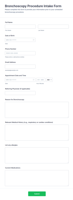Bronchoscopy Procedure Intake Form Template