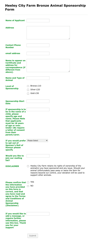 Bronze Sponsorship Form Template