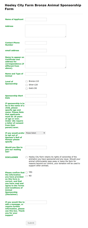 Bronze Sponsorship Form Template