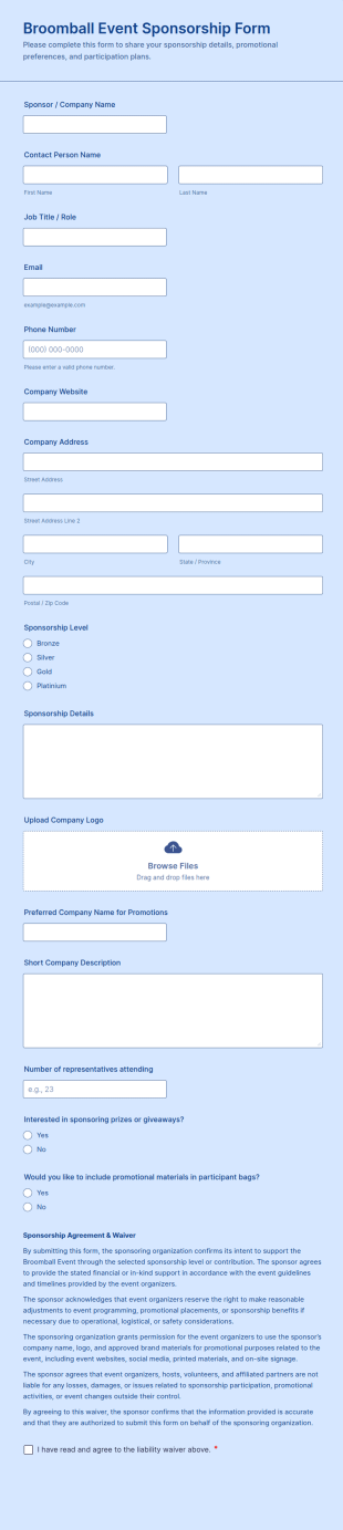 Broomball Event Sponsorship Form Template