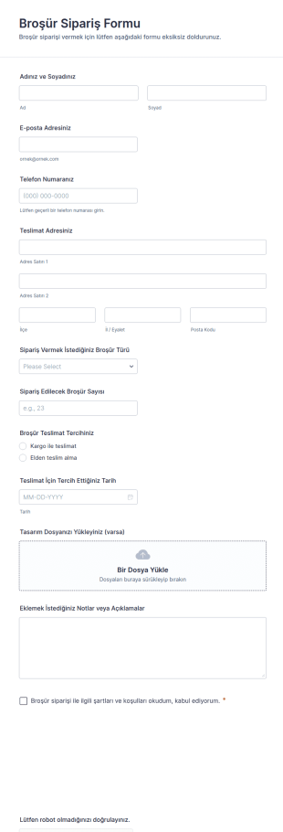Broşür Sipariş Form Şablonu