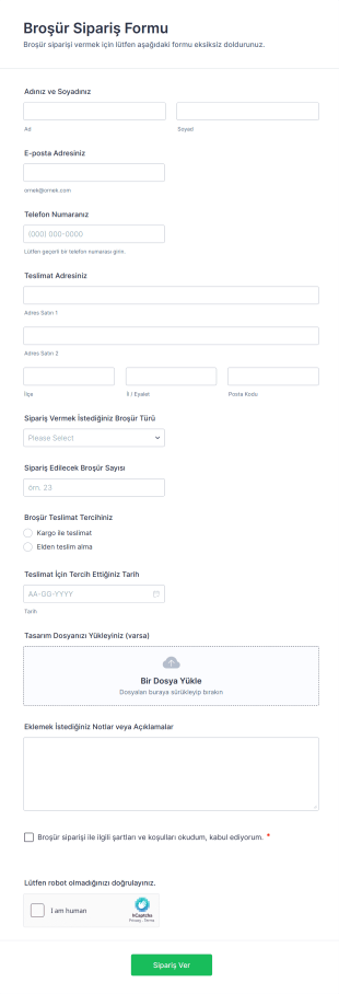 Broşür Sipariş Form Şablonu