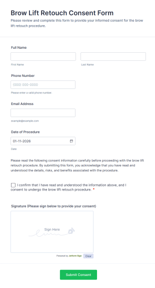 Brow Lift Retouch Consent Form Template