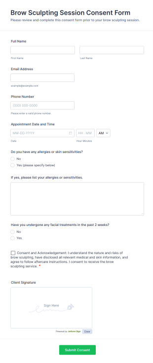 Brow Sculpting Session Consent Form Template