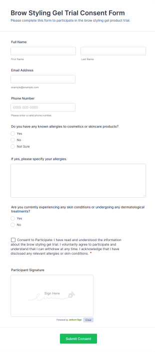 Brow Styling Gel Trial Consent Form Template