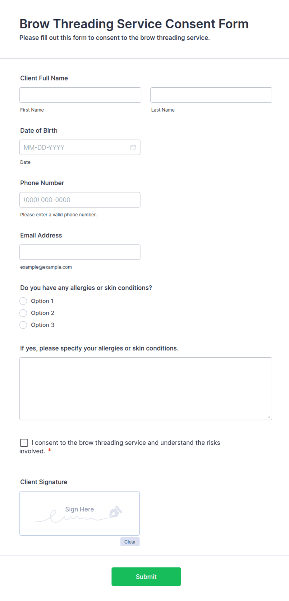 Brow Threading Service Consent Form Template | Jotform