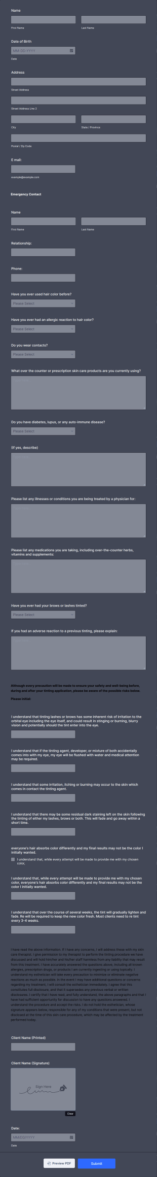 Brow Tint Waiver Form Template