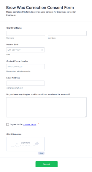 Brow Wax Correction Consent Form Template