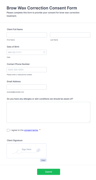 Brow Wax Correction Consent Form Template