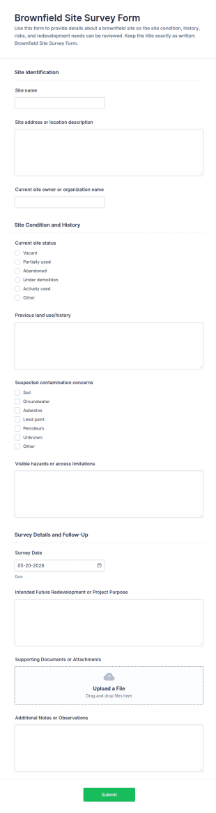 Brownfield Site Survey Form Template
