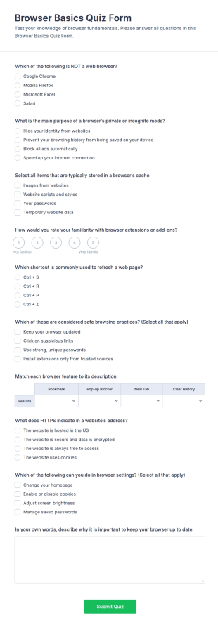 Browser Basics Quiz Form Template