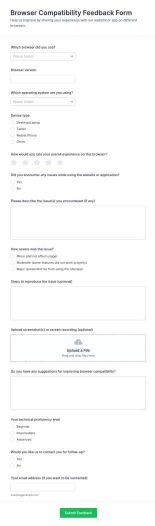 Browser Compatibility Feedback Form Template