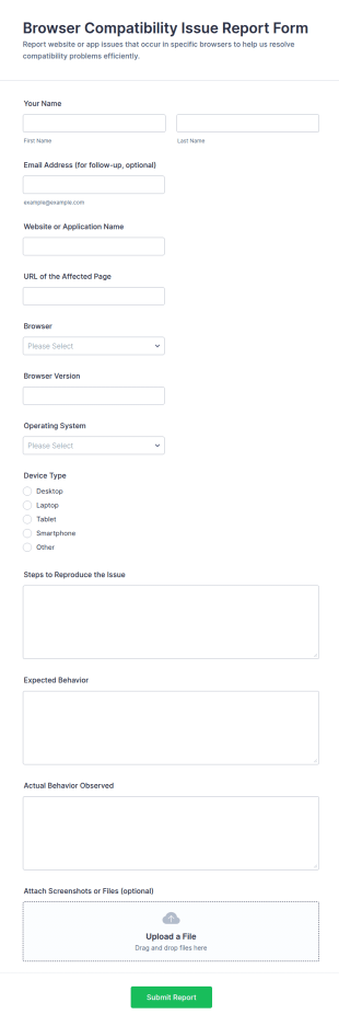 Browser Compatibility Issue Report Form Template