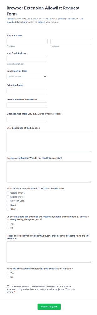 Browser Extension Allowlist Request Form Template