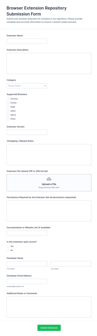Browser Extension Repository Submission Form Template