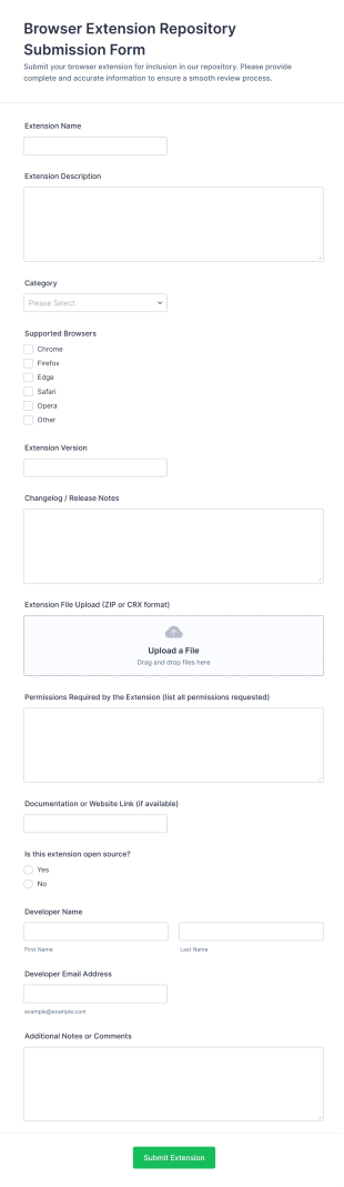 Browser Extension Repository Submission Form Template
