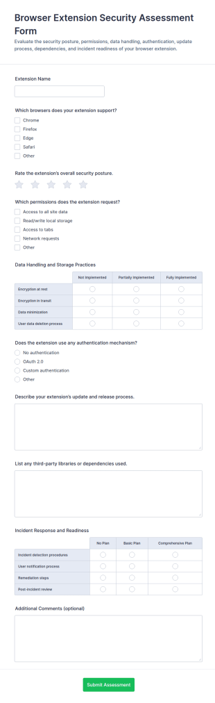 Browser Extension Security Assessment Form Template