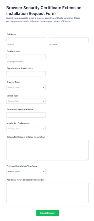 Browser Security Certificate Extension Installation Request Form Template