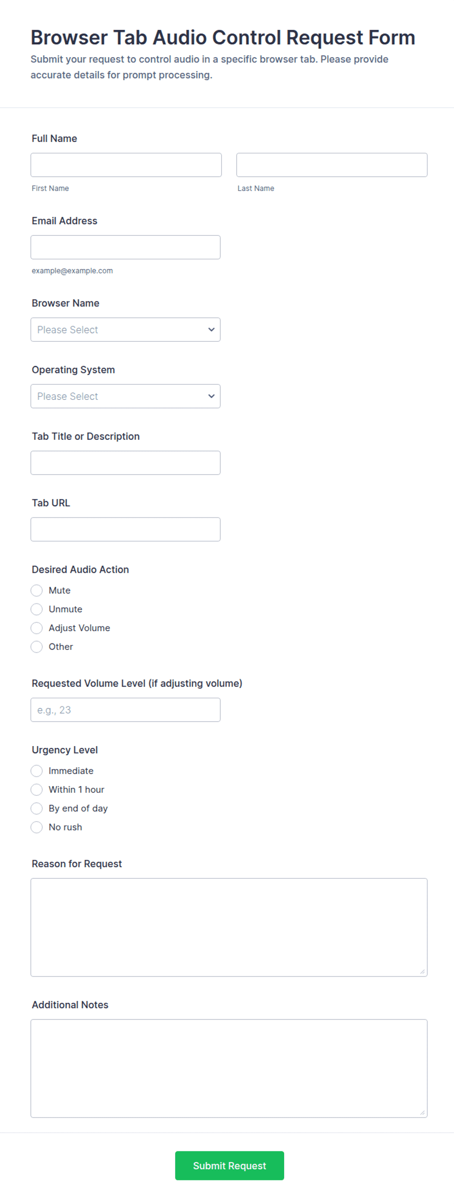 Browser Tab Audio Control Request Form Template | Jotform