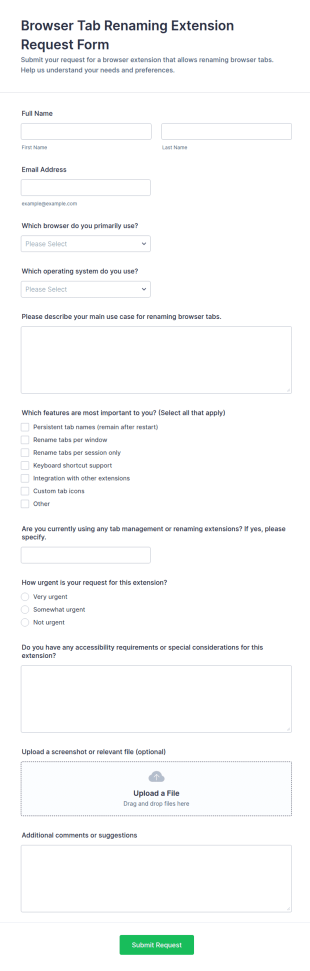 Browser Tab Renaming Extension Request Form Template