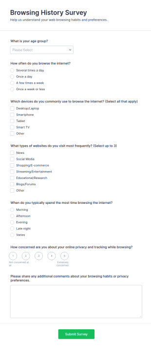 Browsing History Survey Form Template
