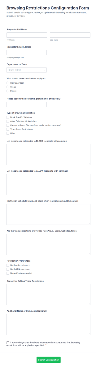 Browsing Restrictions Configuration Form Template