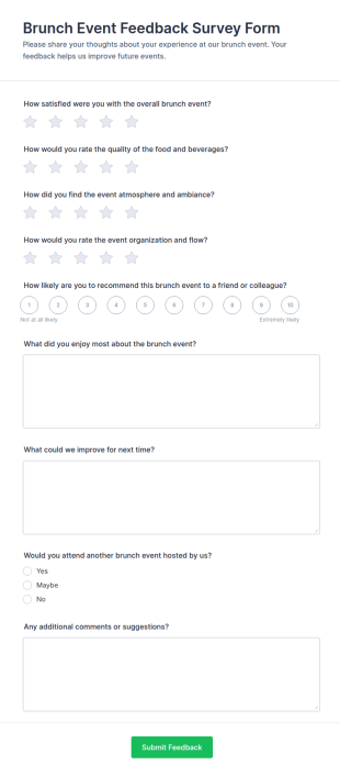 Brunch Event Feedback Survey Form Template