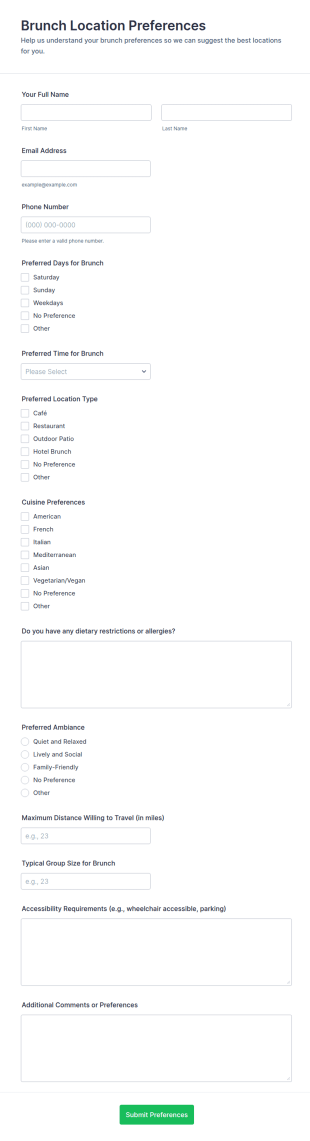 Brunch Location Preferences Form Template