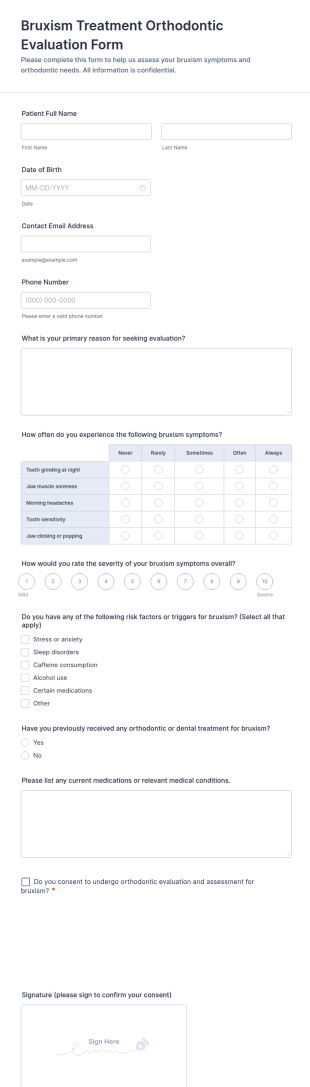 Bruxism Treatment Orthodontic Evaluation Form Template