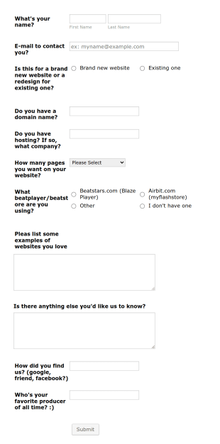 BSD Website Design Request Form Template
