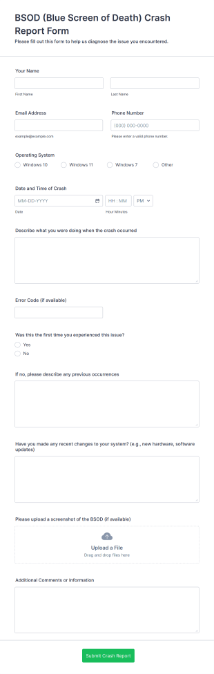 BSOD (Blue Screen Of Death) Crash Report Form Template